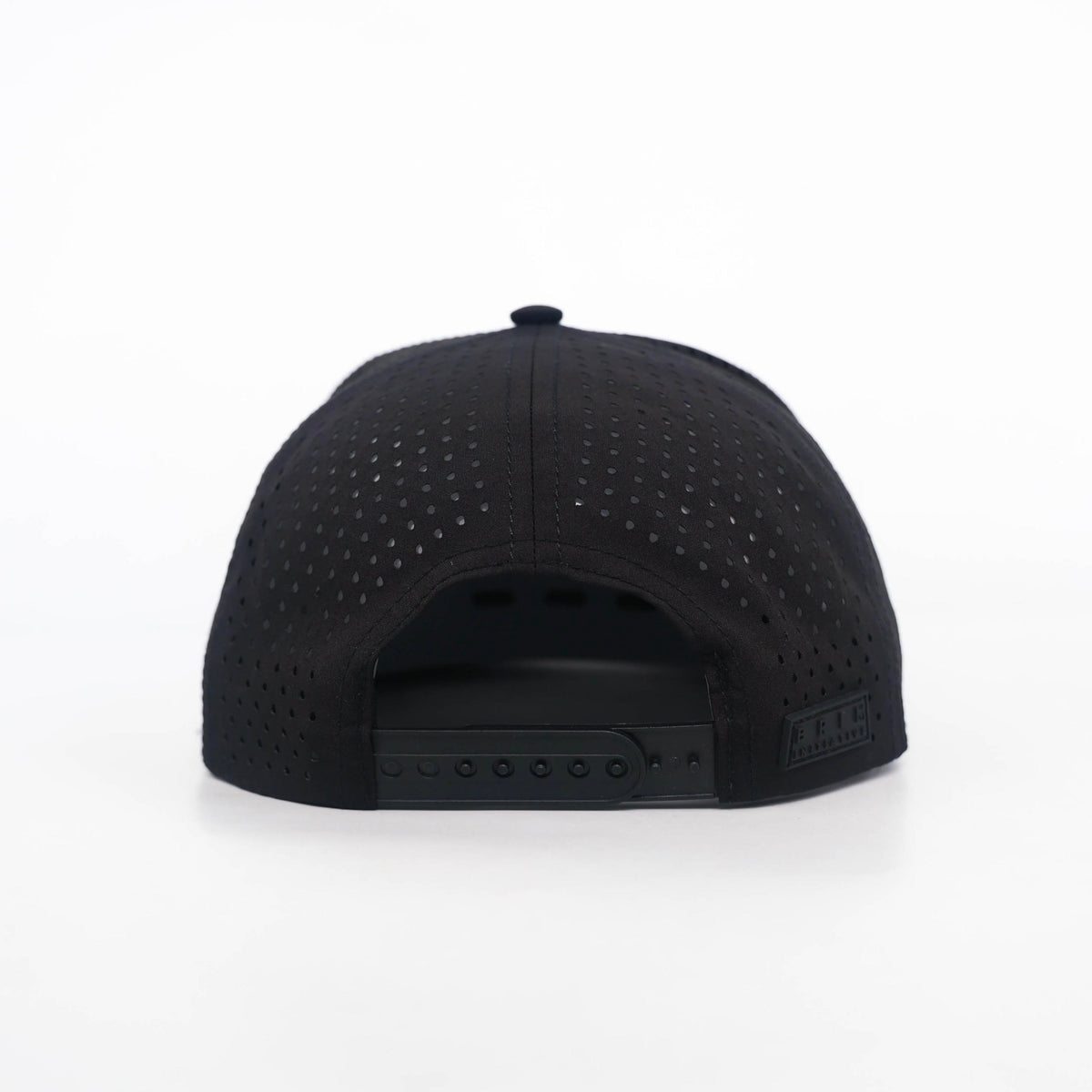 Back view of The Initiative snapback showing laser-perforated ventilation across the crown and the adjustable snapback strap